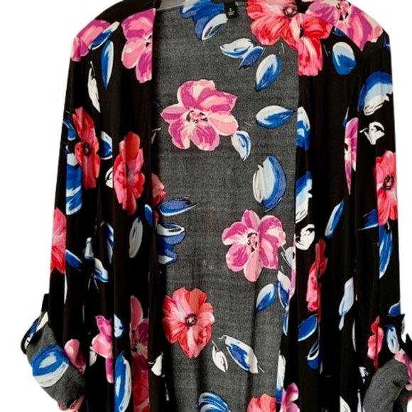 Torrid Open Floral Fringed Cardigan Roll Tab Sleeves - 2X - Picture 4 of 11